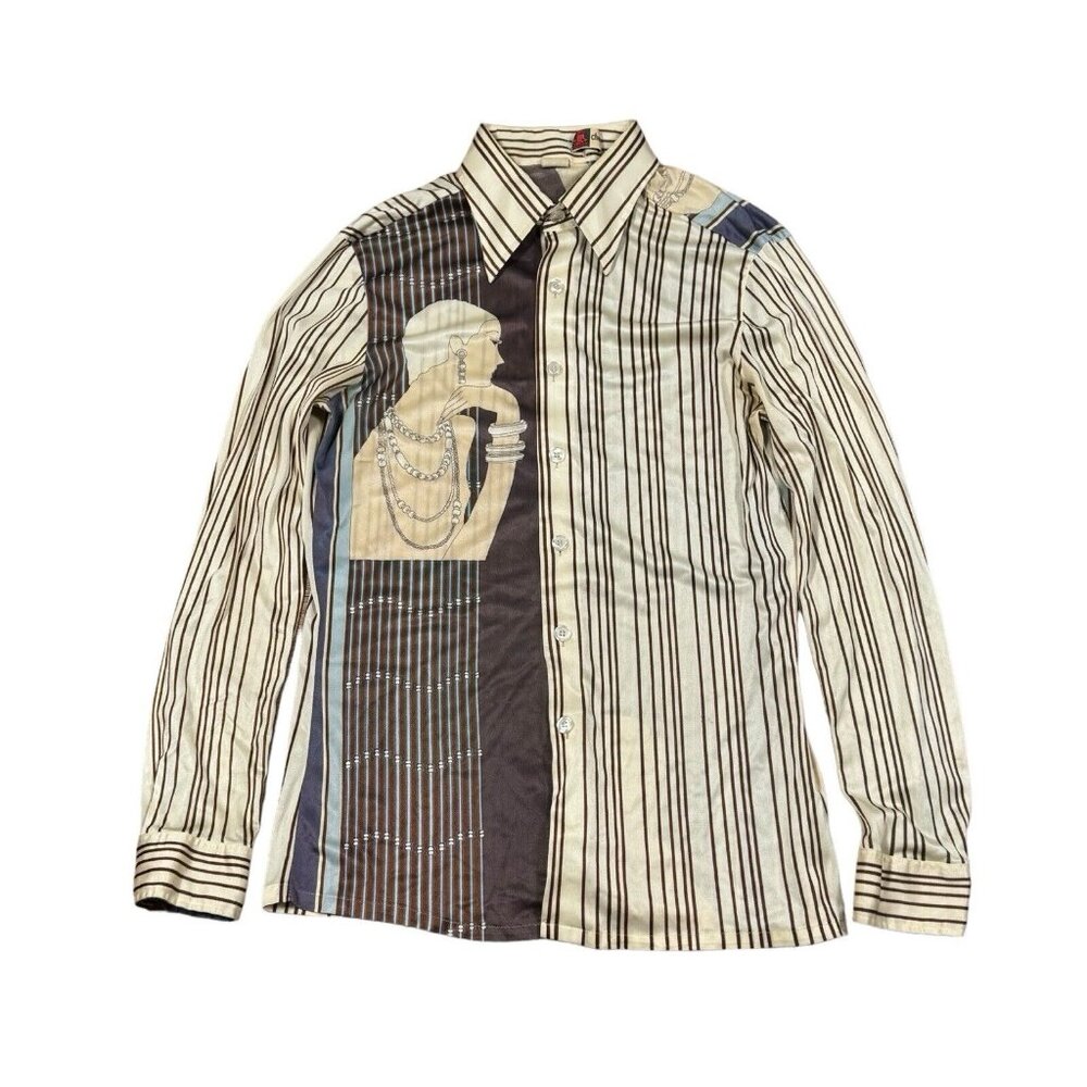 RARE! Vintage 70s 80s Chess King Striped Button Down‎ Shirt Sz L